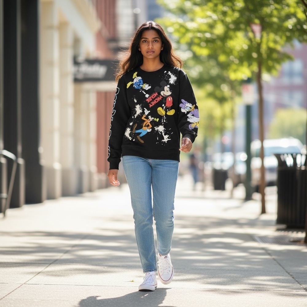 Disney Black Sweatshirt with Iconic Characters - Picture 1 of 14